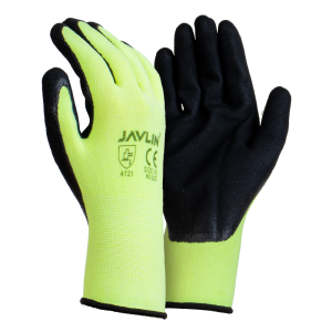 HI-VIS Soft Feel Green Flourescent Liner With Black Double Coated Nitrile Palm Dipped