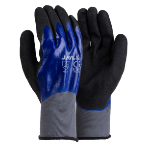 Double NBR Nitrile Coated Black Flexi Gloves With Seamless Blue Liner