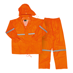 Hi-Vis Polyester PVC Reflective Rain Suit - Orange, 4XL