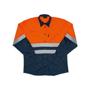 HI-VIS Two Tone Long Sleeve Work Shirt - Navy & Orange, L